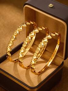 1/2/3 件装 时尚经典闪亮镀 24K 金不锈钢立体心形手链，直径 60 毫米，可打开，适合女士日常佩戴，不含包装盒 - 多色 - 查看 5