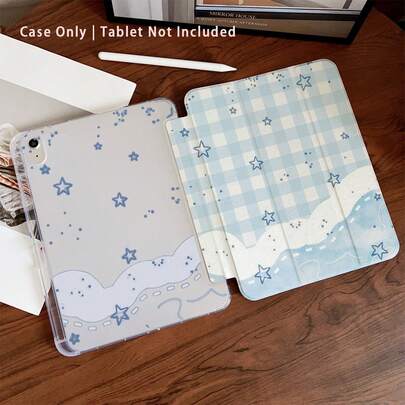 1 pieza Funda plegable con ángulos de visión múltiples para trabajo y entretenimiento, con estampado de estrella y nube en azul claro, estuche protector para tableta con ranura para bolígrafo compatible con iPad Pro 2024/Air M3/A16 2025, ideal para trabajo, viajes y relajación en el hogar