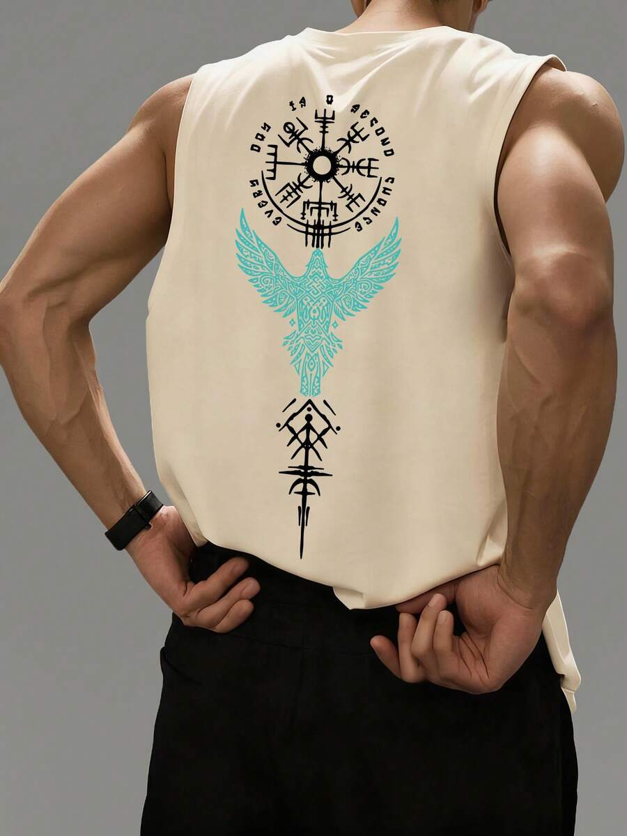 Camisetadetirantescasualydemodaconestampadográficomisteriosoparahombre,verano