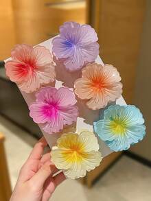 6/3pcs Ombre Flower Hair Claw Clips, Boho Style, Large Size, Women Hair Accessories, Suitable For Casual Daily Wear, Summer Travel, Hawaii, Beach Vacation - Multicolor - View 11
