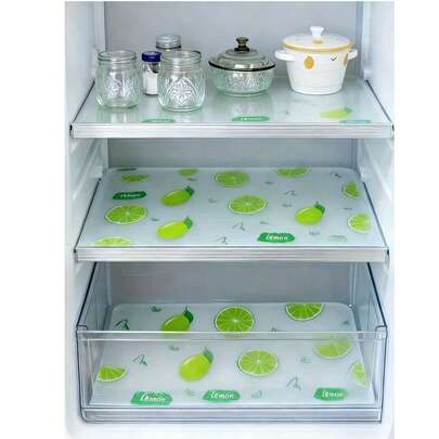 Set de 4 alfombrillas impermeables para refrigerador - a prueba de humedad, antideslizantes, lavables y reutilizables. Hechas de material EVA con un novedoso diseño de limón. Adecuadas para el refrigerador y la decoración de la cocina. También se pueden usar como alfombrillas para refrigerador, forros de cajones, forros de estantes, cubiertas de mesa, forros de gabinete de zapatos y forros de gabinete. Regalo del Día de San Valentín, artículos para el hogar, suministros de cocina, manualidades DIY, jardinería, forros de cajones, forros de refrigerador, jardinería, accesorios de cocina