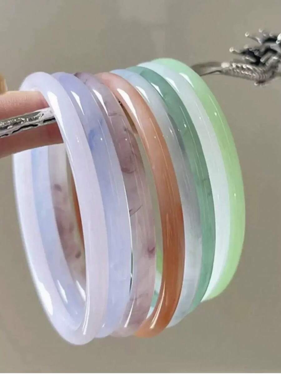 4 chiếc/1 chiếc vòng tay giả ngọc ngẫu nhiên họa tiết hoa màu xanh lá nhạt & hồng cánh sen (Bộ 4 chiếc bao gồm hộp quà), vòng tay phong cách Trung Quốc thanh lịch, phù hợp đeo hàng ngày, lễ hội, du lịch, đi biển, quà tặng hoàn hảo cho vợ hoặc bạn bè, mỗi chiếc có họa tiết độc đáo, thiết kế nhuộm loang gradient tạo vẻ thanh lịch và quý phái - Nhiều màu - Xem 1