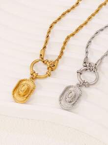 1pc Stainless Steel Western Cowboy Hat Pendant Necklace For Women Fashion 18K Gold Plated Clavicle Necklaces Jewelry ﻿ - Necklace - View 6