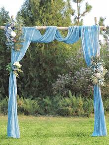 1/2/5pcs Light Blue Gauze Table Runner, Bohemian Style Tablecloth, 90*180cm Long Gauze Tablecloth, Suitable For Baby Shower Party, Birthday Party Decoration, Baby Party Decoration, Tabletop Decor, Baby Shower Decoration, Dining Table Decor, Wedding Decoration, Bridal Shower Supplies, Home Decor, Chair Decor, Vanity Decor, Spring Party Supplies - Light Blue - View 7