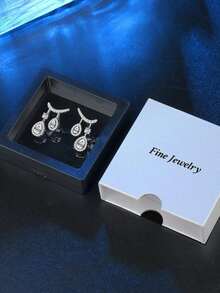 Cubic Zirconia Water Drop Earrings - Silver - View 5