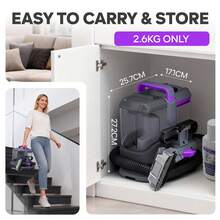 INSE C9S Portable Carpet Cleaning Machine 13kPa 450W, Upholstery Cleaner Wet/Dry Vacuum Cleaner For Car And Sofa, Powerful Stain Remover For Pet Hair With 3 Brushes - Purple - View 3