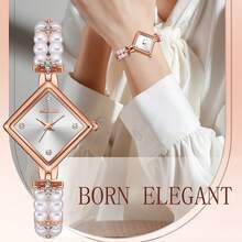 MOKAGO 女士可爱优雅方形个性化手链表带手表，独特创新设计，不规则方形表盘设计 - 玫瑰金 - 查看 3