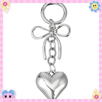 Bag Charm Silver, Metal Purse Charms For Handbags Silver, Women, Girls (Bow  Heart)