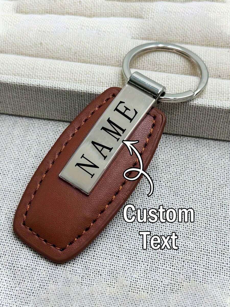 1pc Customized Fashion Metal & PU Leather Keychain, Can Customize Logo And Name, Suitable For Car And Motorcycle Keys, Ideal Gift For Mother's Day, Back To School, Father's Day - Multicolor - View 1