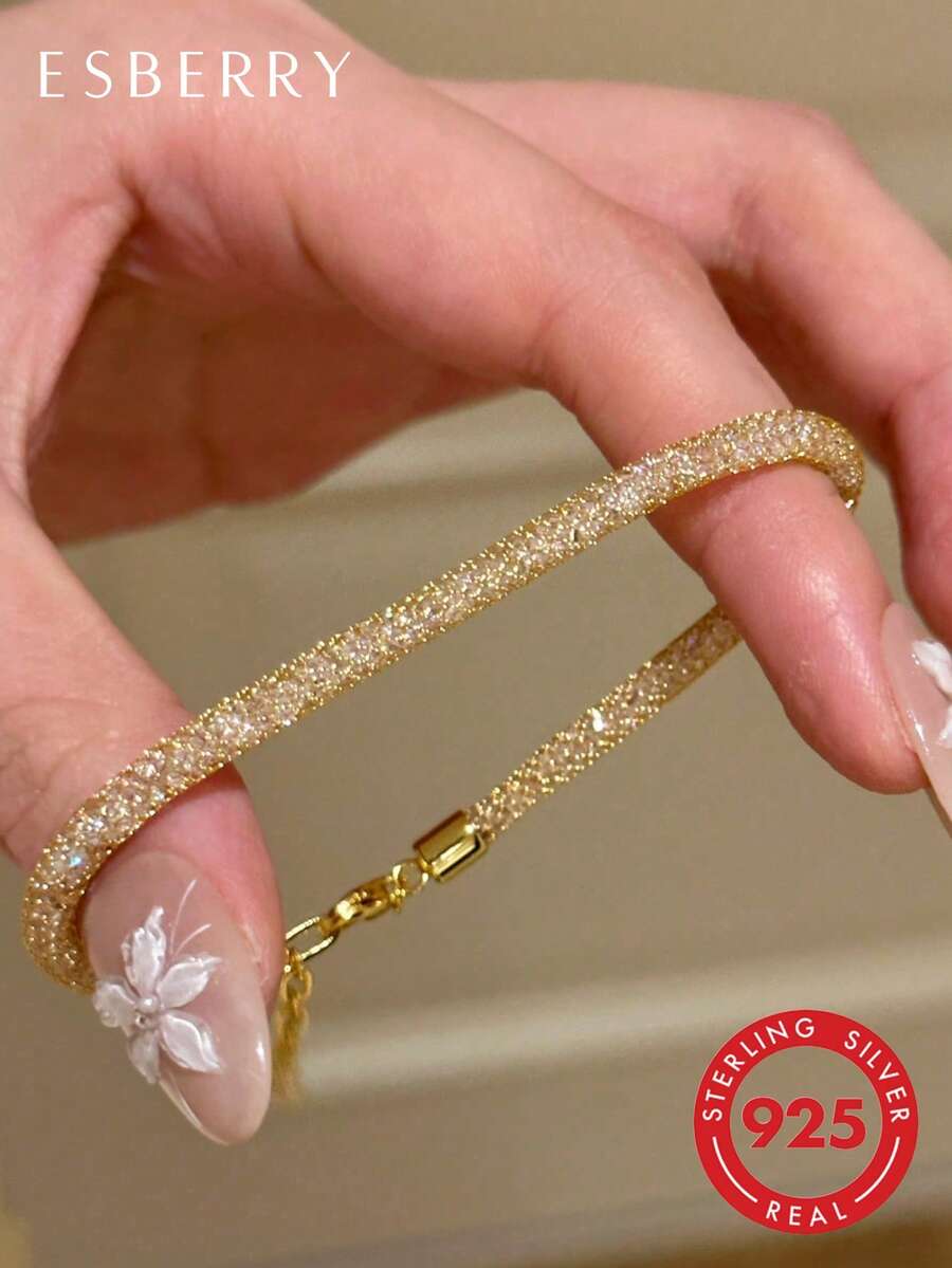 ESBERRY 1件925纯银钱包造型手链，女士日常奢华饰品，优雅百搭，适合情人节、生日派对和日常佩戴。