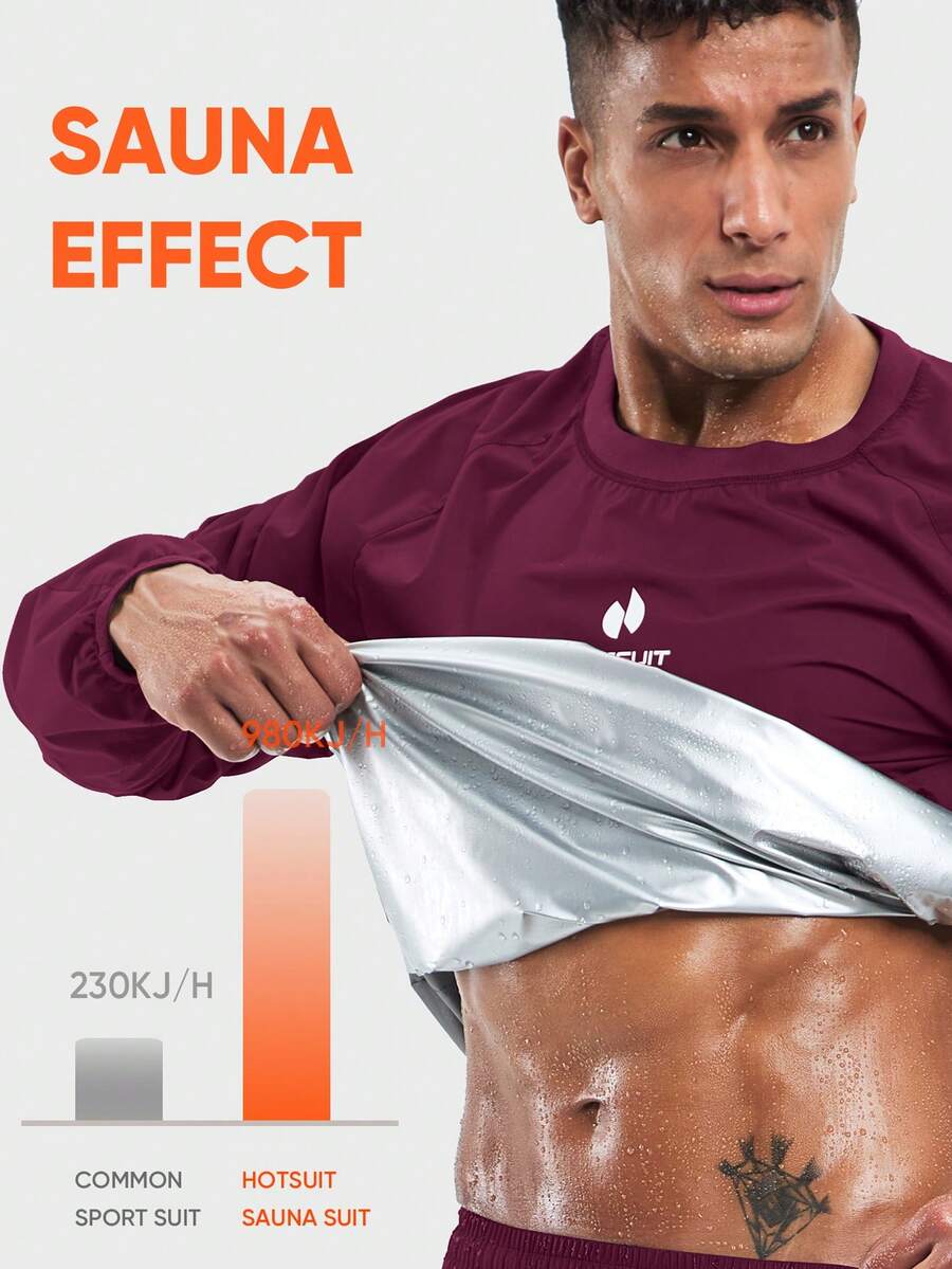 HOTSUIT Chaqueta de sauna para hombres apta para correr, fitness, deportes, camiseta de manga larga para hombres, solo parte superior
