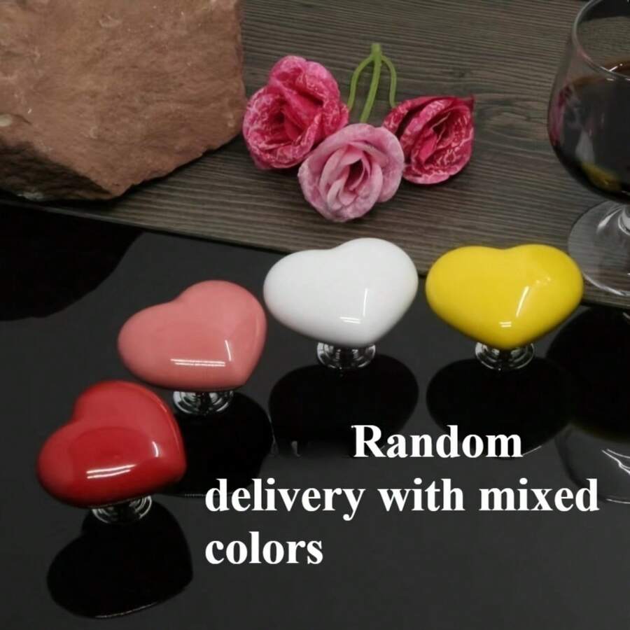 4 Stück/Set zufällige Farbe Herzförmiger Toilettenspülknopf, multifunktionales buntes Toilettenspülkasten-Zubehör, modischer Spülhilfeknopf - 4 Stück, gemischte Farben, zufällige Verteilung - Übersicht 1