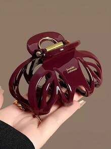 2个/1个 9厘米/3.54英寸 巧克力棕色和酒红色超大南瓜发爪夹，时尚鲨鱼齿发夹，百搭优雅简约设计，适合日常、休闲、派对、海滩、度假、发型设计、洗头、化妆、服装配饰，春、夏、秋、冬皆宜，夏季海滩度假发夹，假日旅行 - 彩色 - 查看 4