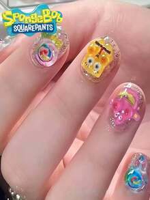 SpongeBob SquarePants Juego de 24 pegatinas decorativas de cuidado de uñas con diseños de Calzoncillos Cuadrados en 3D, disponibles en cualquier color y estilo. No se necesitan lámparas de horneado, pegatinas de cuidado de uñas DIY, parches de cuidado de uñas, productos de cuidado de uñas, accesorios de cuidado de uñas, pegatinas de cuidado de uñas, suministros profesionales de cuidado de uñas, decoraciones deslizantes de cuidado de uñas. - Multicolor - Ver 3