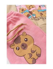 Conjunto Moletom Peluciado Infantil Feminino Capivara -  Bege - Bege - Visão 6
