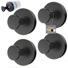[Heavy Duty Suction Cup Hooks] No Drill Wall Mounted Towel Hooks - Heavy Duty Suction Cup Hooks For Shower, Bathroom, And Kitchen - Holds 15 Lbs On Glass, Mirrors, Tile, Smooth Surfaces, Waterproof & Rustproof, Matte Black - Loofah, Robe, Coat Organizer - Stainless Steel Color - View 1