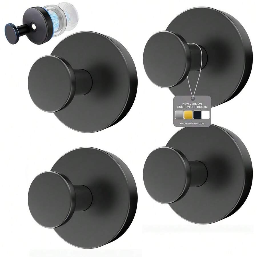 [Heavy Duty Suction Cup Hooks] No Drill Wall Mounted Towel Hooks - Heavy Duty Suction Cup Hooks For Shower, Bathroom, And Kitchen - Holds 15 Lbs On Glass, Mirrors, Tile, Smooth Surfaces, Waterproof & Rustproof, Matte Black - Loofah, Robe, Coat Organizer - Stainless Steel Color - View 1