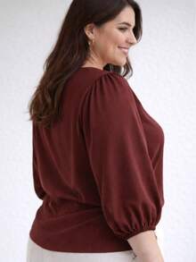 Women's 3/4 Sleeve Blouse In Duna Crepe, Elegant, Workwear, Plus Size (GG, G1, G2, G3), Evangelical Fashion - 紅木色 - 查看 3