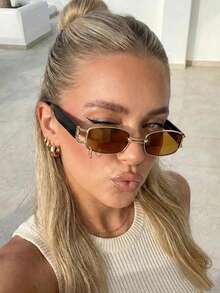 1副女士经典矩形镜框轻便时尚眼镜，适合海滩和派对佩戴 - 茶色 - 查看 1