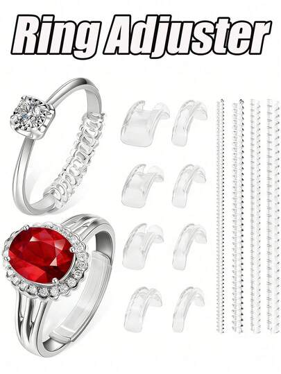 Dụng cụ điều chỉnh kích cỡ nhẫn bằng nhựa trong suốt, miếng đệm điều chỉnh kích cỡ nhẫn cho nhẫn bị lỏng, phù hợp với mọi kích cỡ ngón tay. Dụng cụ điều chỉnh kích cỡ nhẫn trong suốt cho nhẫn bị lỏng - Nhiều kích cỡ ngón tay, điều chỉnh nhẫn thoải mái và bảo vệ - Dụng cụ siết chặt trong suốt, bảo vệ trang sức cho nhẫn bị lỏng. Dụng cụ điều chỉnh kích cỡ nhẫn phù hợp với mọi loại nhẫn, nhiều kích cỡ dụng cụ điều chỉnh kích cỡ nhẫn cho nữ.
