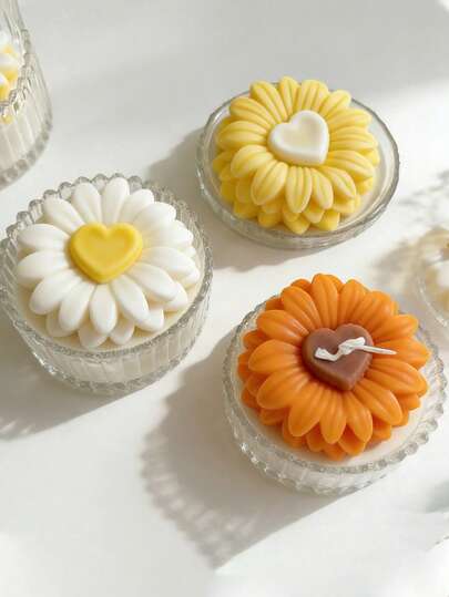 1支装向日葵爱心香氛蜡烛 | 香薰装饰蜡烛，适用于家居装饰、拍照道具、情人节、母亲节、婚礼季礼物及派对礼品