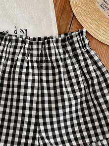 Girls' Plaid Shorts, Versatile Fashion Summer Shorts, Random Cut - Black - View 5