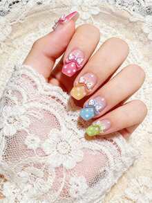 30个彩色波点蝴蝶结美甲饰品 - 可爱树脂蝴蝶结美甲装饰，粉彩彩虹蝴蝶结美甲宝石，适用于亚克力指甲，DIY美甲配件，可爱Y2K风格迷你蝴蝶结美甲钉，多色甜美少女美甲饰品，适合美甲沙龙和日常佩戴 - 彩色 - 查看 6