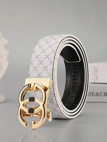 Thắt lưng da khóa tự động GG, thắt lưng thời trang casual thiết kế chữ cái dành cho nam giới trẻ tuổi, phong cách Hàn Quốc.