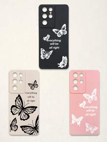 Funda de teléfono suave con protección de lente, 3 piezas con estampado de mariposa y letra, mariposa + estampado de eslogan "Todo estará bien", compatible con iPhone y Galaxy - Multicolor - Ver 60