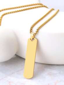 1pc Stainless Steel Men's Necklace, Minimalist Long Bar Pendant With Round Bead Chain, Geometric Element, Simple Commuter Style, For Daily Wear/Office/Outing - necklace - View 5