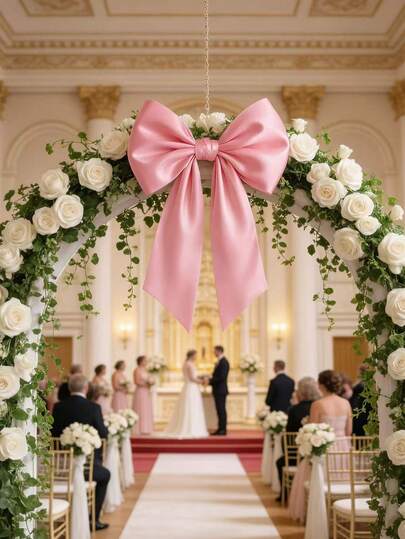 1 Peça Laço Grande de Cetim Rosa e Branco, Adequado para Casamentos, Decoração de Quartos e Decorações de Páscoa. Este Laço de Cetim também pode ser usado como Topo de Árvore de Natal, com um Elegante Esquema de Cores Bege e Vermelho.