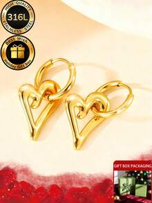 两件套个性化尖头心形耳环+贴心耳部保护和护理针，适合新打耳洞佩戴，也适合各种场合和节日，如派对、周年纪念日、生日等，配有高品质精美礼盒。 - 金色 - 查看 4
