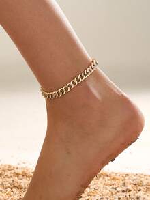 Nooxian 1pc 8mm Gold Stainless Steel Cuban Link Anklet, Beach Chain For Women - Yellow Gold - View 3