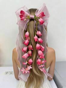 1 mặt dây chuyền hình hoa linh lan dành cho nữ, có nơ và kẹp cài, thích hợp để đeo hàng ngày và trong các dịp lễ. - Hồng - Xem 2