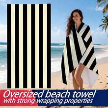 1pc Classic Striped Ultra-Soft Microfiber Beach Towel - Super Absorbent, Quick Dry, Large Bath Towel For Summer Beach, Pool And Home Use, Rectangular Beach Blanket - Style4 - View 1