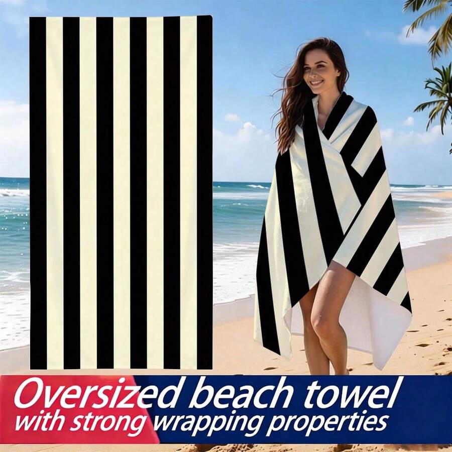1pc Classic Striped Ultra-Soft Microfiber Beach Towel - Super Absorbent, Quick Dry, Large Bath Towel For Summer Beach, Pool And Home Use, Rectangular Beach Blanket - Style4 - View 1