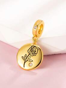 1pc Luxury Minimalist Golden Rose Disc Bead Pendant, Versatile DIY Bracelet/Necklace, Mother's Day Gift - Yellow Gold - View 3