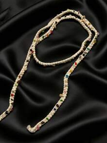 Nuevo collar largo y colorido para mujeres, decoración versátil para el cuello, accesorio de cinturón trenzado para la cintura - Piedras de colores tejidas - Ver 5