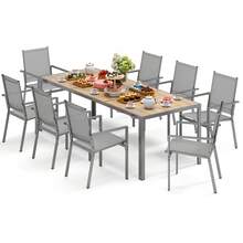 Asofer Outdoor Table And Chairs, Patio Table And Chairs Set Includes 89" Rectangle Patio Table With Umbrella Hole And 8 Textilene Fabric Outdoor Chairs For Backyard, Poolside, Lawn, Grey - Xám - Xem 1