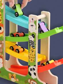 幼儿木制汽车坡道玩具，配有6辆迷你小汽车赛道玩具，蒙特梭利早教玩具，送给男孩女孩的完美礼物，万圣节/圣诞节礼物！儿童游戏，4岁男孩玩具，小男孩礼物，学龄前男孩玩具，汽车玩具，车辆 - 木製軌道車 - 查看 6