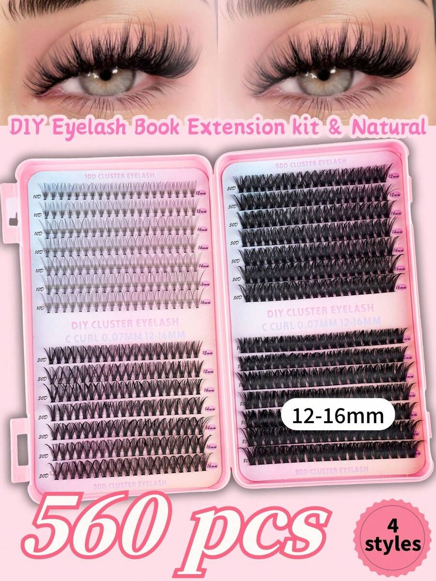 Fengxiu Eyelash 560片/651片大容量睫毛册，仿貂毛单簇假睫毛，10D+30D+50D+80D+100D混合款式，俄式浓密睫毛，3D蓬松纤长尖头假睫毛，D/DD卷度，0.31-0.63英寸混合长度，0.07毫米超薄，柔软舒适，可重复使用，DIY嫁接睫毛，5种款式，尖头假睫毛，单簇假睫毛，适合日常妆容、派对、舞台、角色扮演、美容保健、节日魅力妆容。