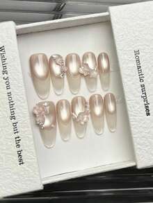 10 móng tay giả thủ công hình oval, móng acrylic dán, độ dài vừa phải, màu hồng nude nhẹ nhàng, móng kiểu Pháp mắt mèo nổi bật, họa tiết hoa 3D chạm khắc không đều được vẽ tay, móng dán mùa hè sang trọng đơn giản thanh lịch, móng mùa xuân đa năng, móng giả tự làm nghệ thuật, sử dụng hàng ngày và dự tiệc, hẹn hò, đi biển, nghỉ dưỡng nhiệt đới, có thể tái sử dụng, thích hợp làm quà tặng cho phụ nữ và bé gái. - Hồng - Xem 11