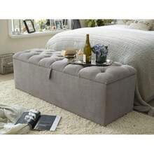 Chesterfield Ottoman Footstool Toy Storage Box In Chenille Fabric (, Fabric Matching Buttons) - Grey - View 2