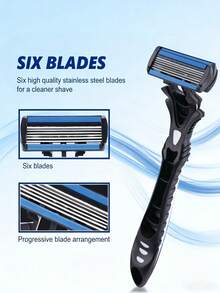 6-Layer Premium Men's Razor, Ergonomic Non-Slip Handle, Durable Stainless Steel Blades, Smooth Shave, Close Shave, 6/12/24/36 Replacement Blade Packs, Non-Irritating, Precise Shaving, Essential Beard Trimmer, Convenient Cleaning - 2 Handles + 36 Blades - View 5