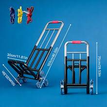 1pc Heavy Duty Folding Hand Truck With Adjustable Buckle Gear, Stair Climbing Wheels, And Portable Lift Hand Truck For Transporting And Shopping, Foldable Hand Truck - 1 Chiếc + 3 Dây buộc - Xem 2
