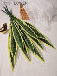 1 peça de planta artificial de espada-de-são-jorge com 4 folhas e bordas douradas, ideal para decoração de casa, escritório ou jardim. Perfeita para decoração de primavera e verão, com folhas verdes naturalmente listradas, semelhantes às de um tigre. Item de decoração durável. Vaso não incluído. - Multicolor-A - Ver 2