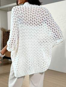 Áo khoác cardigan dệt kim tay cánh dơi khoét lỗ thời trang thường ngày dành cho nữ, thích hợp cho kỳ nghỉ. - trắng - Xem 4