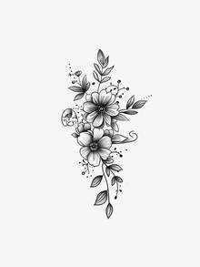1pc 7-14 Days Lasting Temporary Tattoo Sticker, Minimalist Abstract Black & Gray Floral Realistic Tattoo Sticker, Waterproof Stylish Temporary Tattoo Sticker Suitable For People - Black - View 4