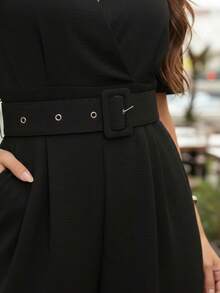 3/4 Length Pantaloon Jumpsuit With Belt For Birthday Party - 黑色 - 查看 3