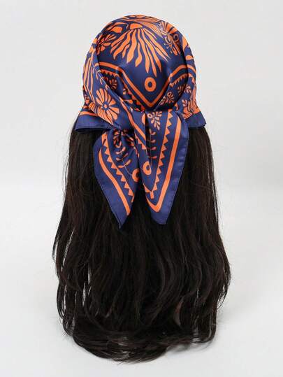 1 pieza Pañuelo cuadrado de satén ligero y elegante con estampado retro para mujer, estilo bohemio, pañuelo de cuello casual para damas, chal, delgado y cómodo pañuelo para la cabeza de mujer, adecuado para uso diario y salidas en primavera/verano